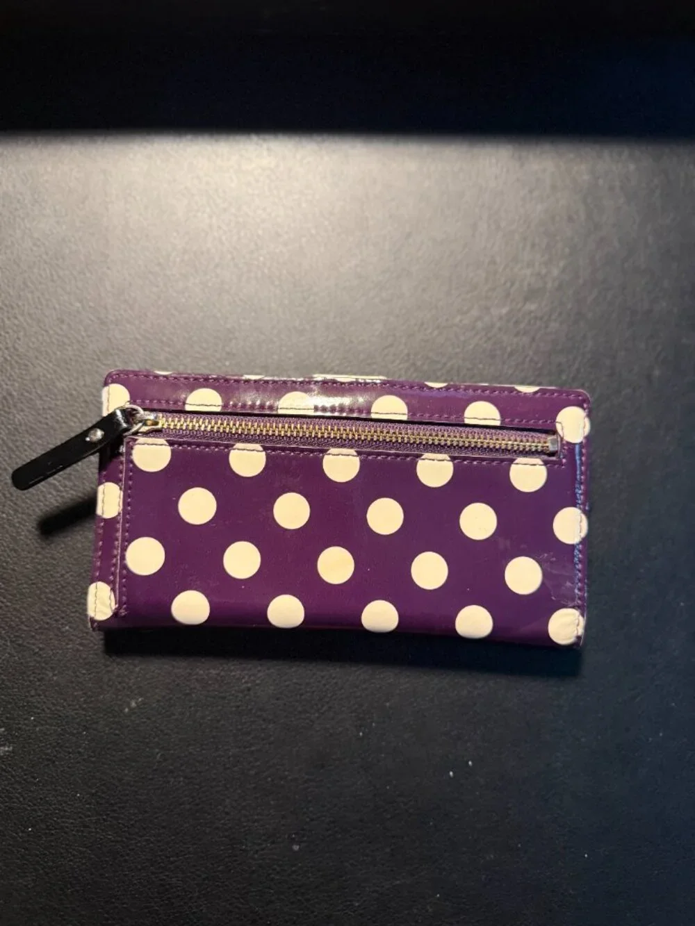 Kate Spade Patent Leather Purple and White Polka Dot Wallet - Picture 3 of 5